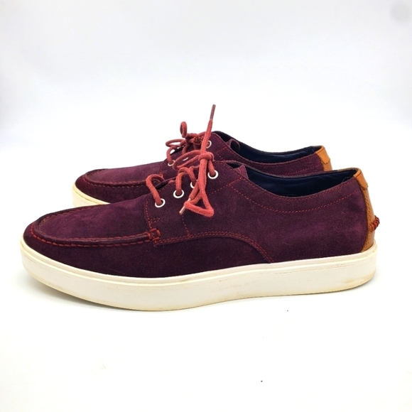 Cole Haan Shoes Mens 10M Bergen Moc Stitched Sneakers Maroon Suede Lace Up - Picture 1 of 11